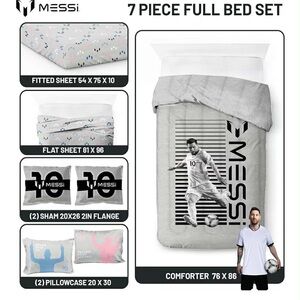 💵NEW💵Messi Gray 7-Piece Full Size Comforter Set ⚽️🛌